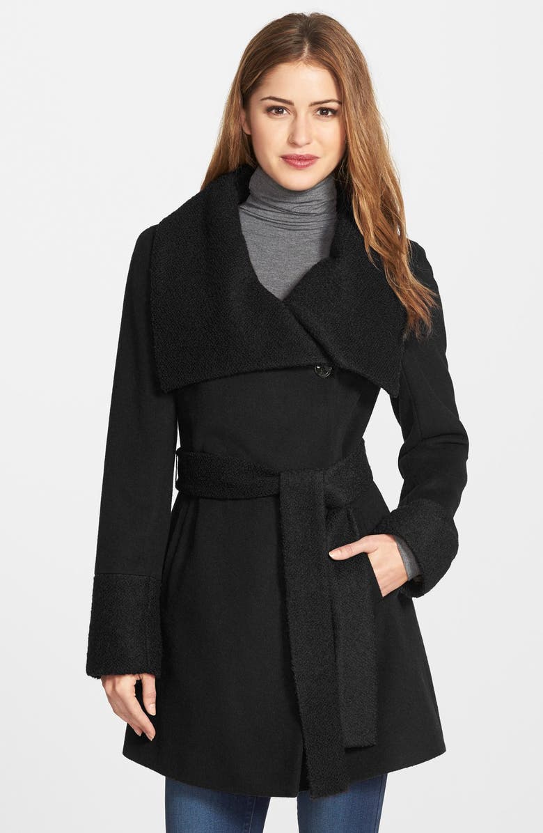 Calvin Klein Bouclé Detail Wool Blend Wrap Coat (Online Only) | Nordstrom