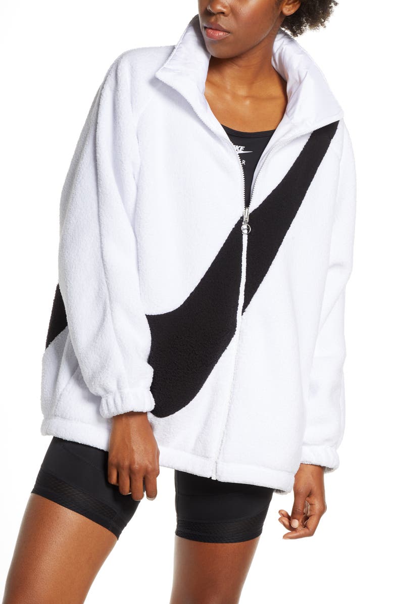 NIKE Sportswear Swoosh Reversible Faux Shearling Jacket, Main, color, WHITE/ BLACK