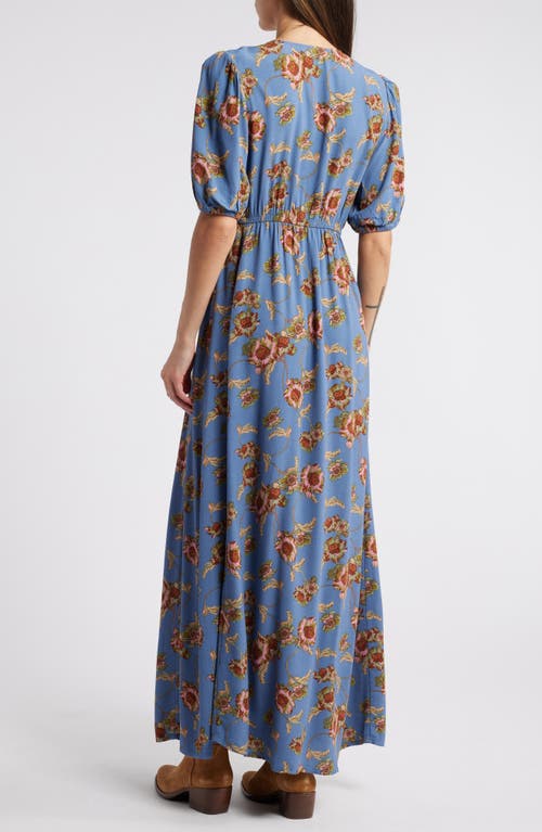 Shop Treasure & Bond Floral Surplice V-neck Maxi Dress In Blue- Pink Wander Floral