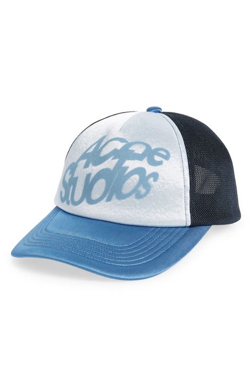 Acne Studios Shadow Logo Satin Snapback Trucker Hat in Multi Blue at Nordstrom