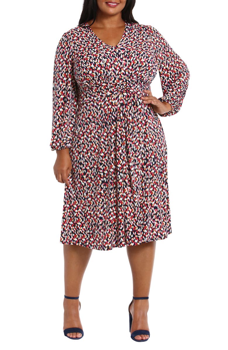 V-Neck Long Sleeve Midi Dress