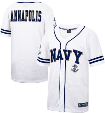 Men's Colosseum White Navy Midshipmen Free Spirited Mesh Button-Up Baseball Jersey Size: Extra Large