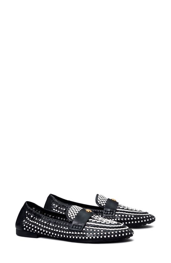 Tory Burch Woven Leather Mini Medallion Loafers In Perfect Black Pe