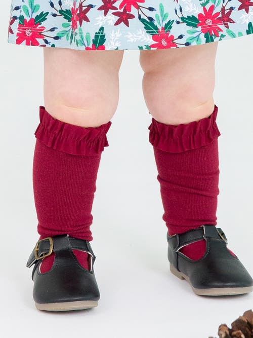 Shop Rufflebutts Girls 3-pack Knee High Socks In Dark Cherry/white/fir Green