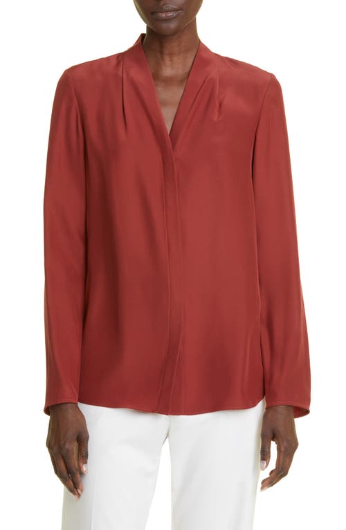 Lafayette 148 New York V-Neck Silk Button-Up Shirt in Winter Rose