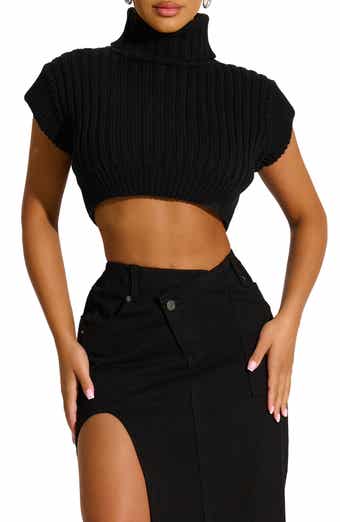 Naked Wardrobe Women's Zip-Down Snatch-Up Crop Top Color Forest Green Size  M