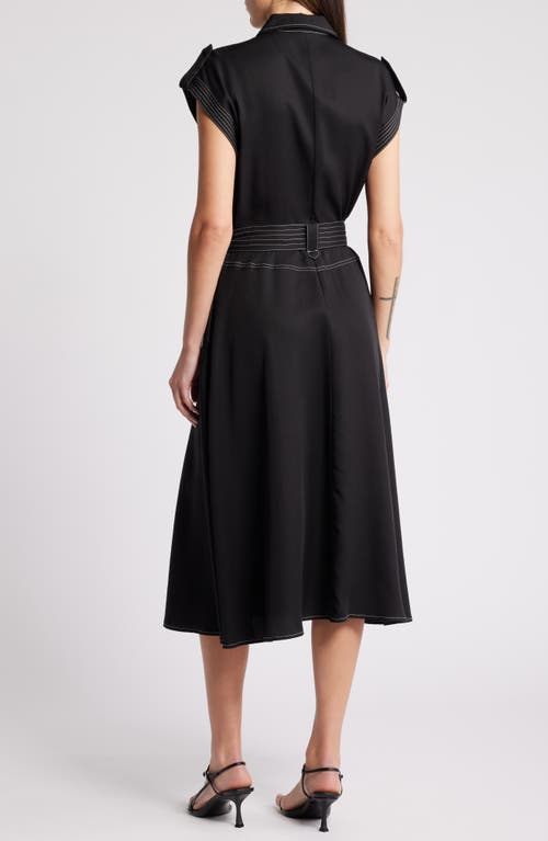 Shop Ciebon Josette Belted Cap Sleeve Shirtdress In Black/white