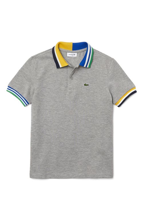 Lacoste Kids' Mismatched Stripe Piqué Polo in Heather Wall/multicolor