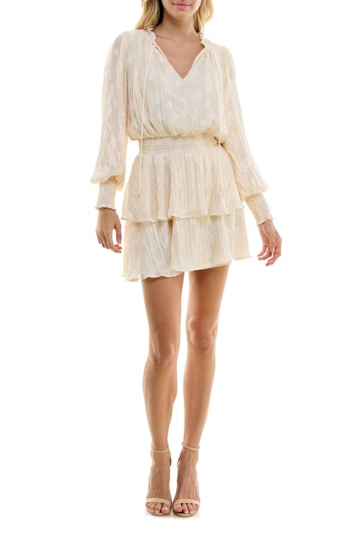 Smocked Tiered Ruffle Long Sleeve Minidress in Cream