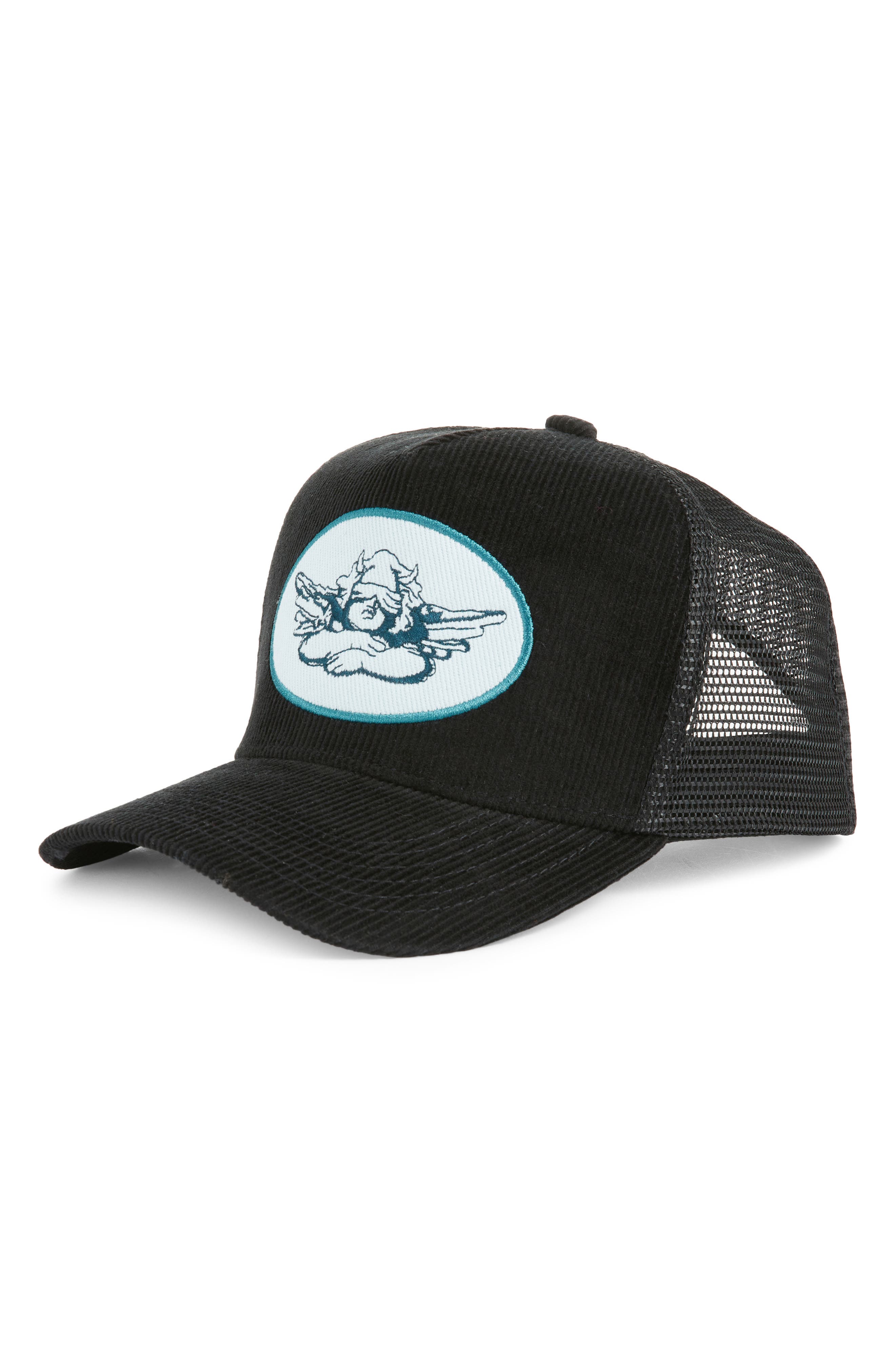 BOYS LIE Protect Your Heart Corduroy Trucker Hat in Black 