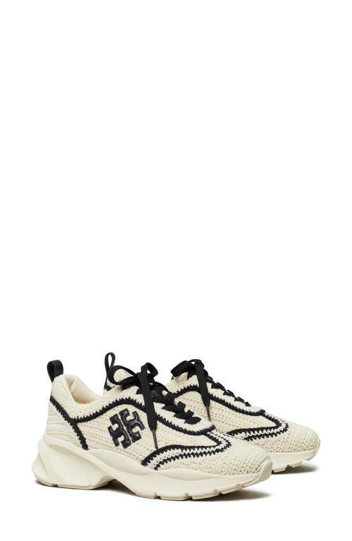 Shop Tory Burch Good Luck Crochet Sneaker In New Ivory/perfect Black