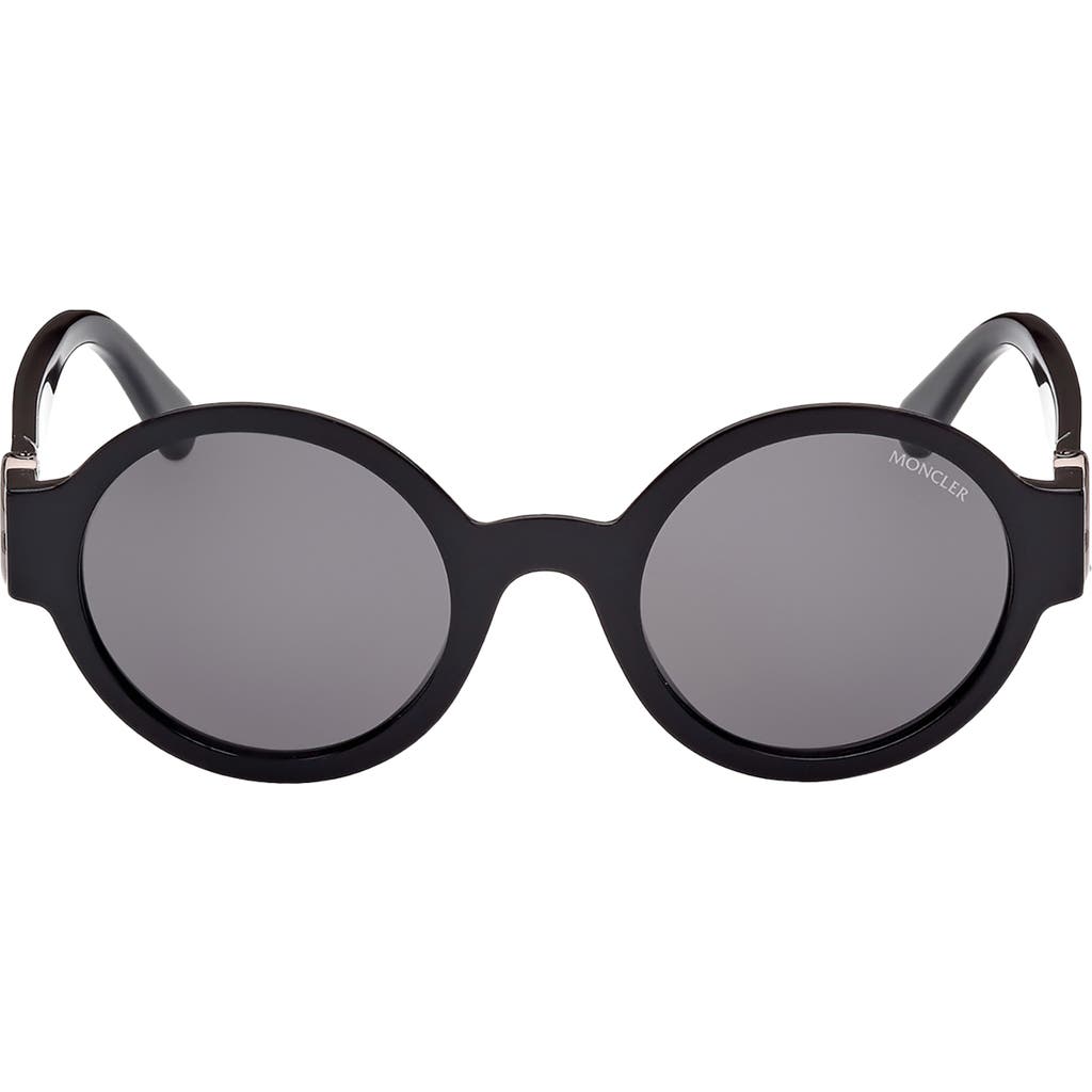 Shop Moncler 51mm Round Sunglasses In Black/gunmetal/smoke