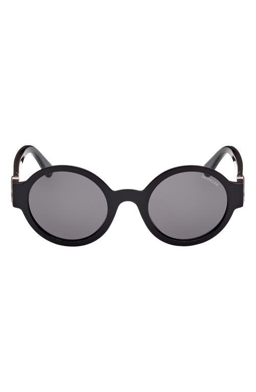 Moncler 51mm Round Sunglasses in Black/Gunmetal /Smoke at Nordstrom