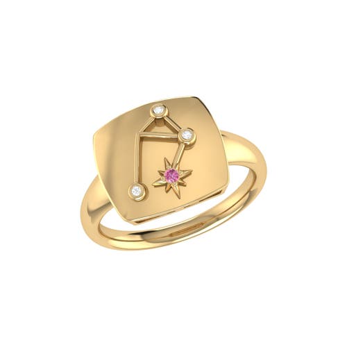 Luvmyjewelry Libra Pink Tourmaline & Diamond Signet Ring In Sterling Silver In 14kt Gold Vermeil On Sterling