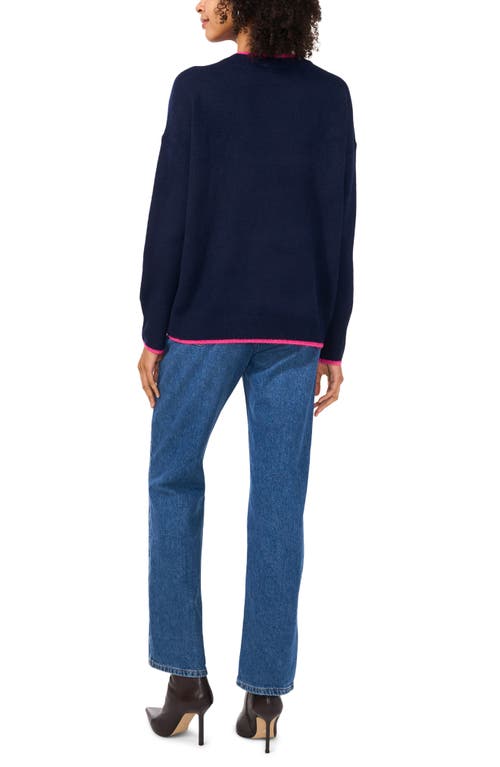 Vince Camuto Tipped Crewneck Sweater In Classic Navy