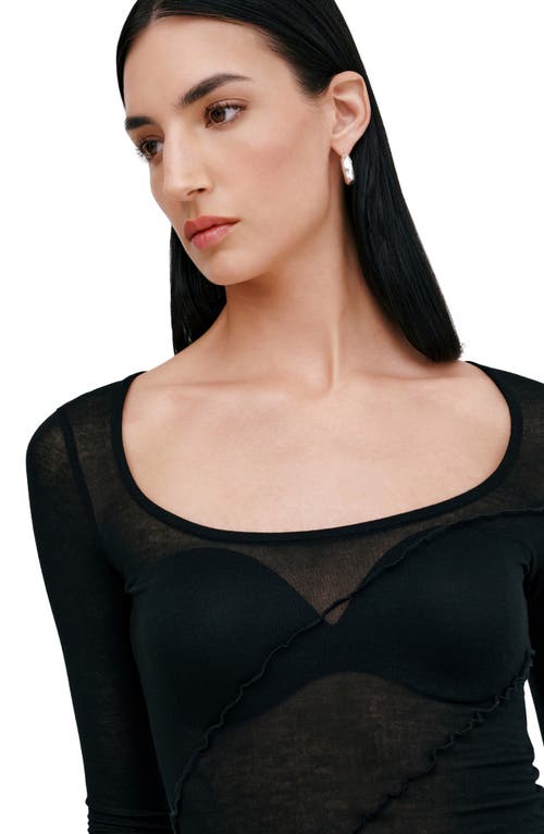 Marcella Melody Ruffle Seam Semisheer Jersey Top In Black