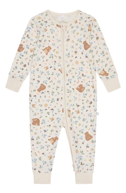 MORI Autumn Print Fitted One-Piece Footed Pajamas in Honey Bear Print 