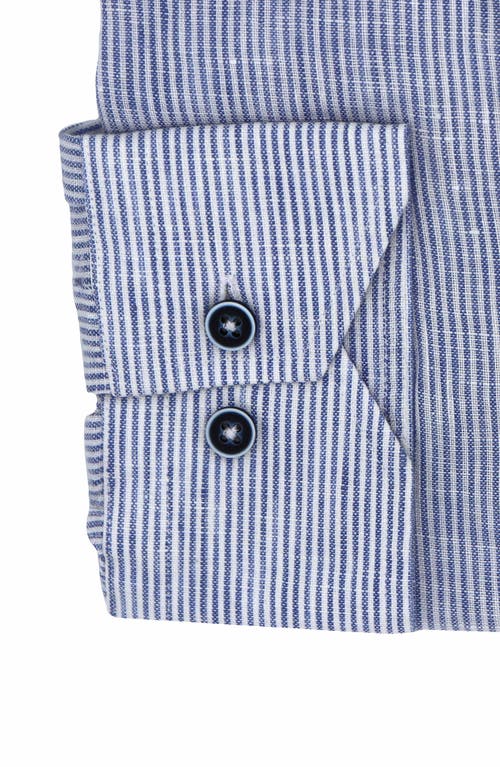 Shop Lorenzo Uomo Striped Linen Trim Fit Dress Shirt In White/blue