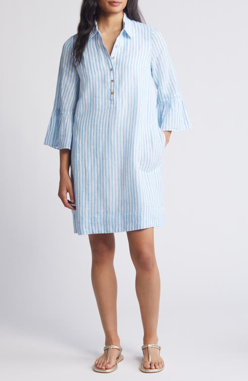 Lilly Pulitzer Jazmyn Stripe Bell Sleeve Linen Tunic Dress in Lunar Blue Bimini Stripe