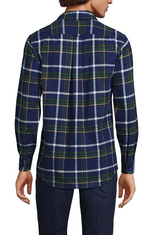 Shop Lands' End Traditional Fit Flagship Flannel Shirt In Deep Sea Navy/green Plaid