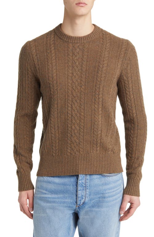 Donegal Merino Wool Blend Cable Sweater in Teak