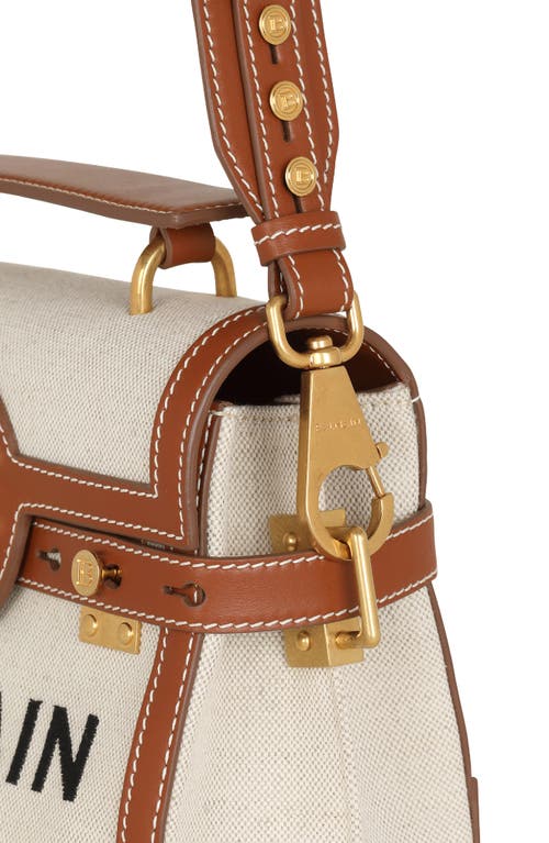 Balmain B-buzz 23 Canvas & Leather Top Handle Bag In Gem Natural/brown
