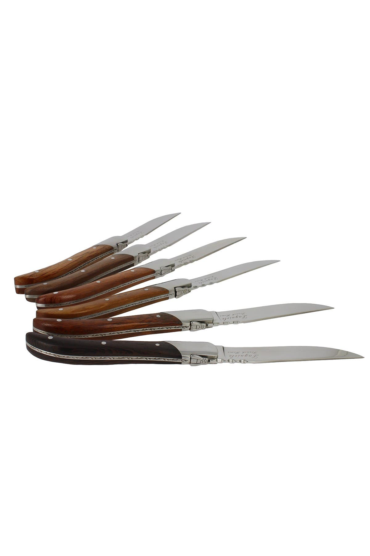 French Home Laguiole Connoisseur 6-piece Assorted Wood Steak Knife Set In Brown