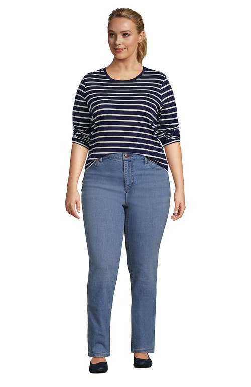 Lands' End Relaxed Supima Cotton Long Sleeve Crew Neck T-shirt In Deep Sea Navy Breton Stripe