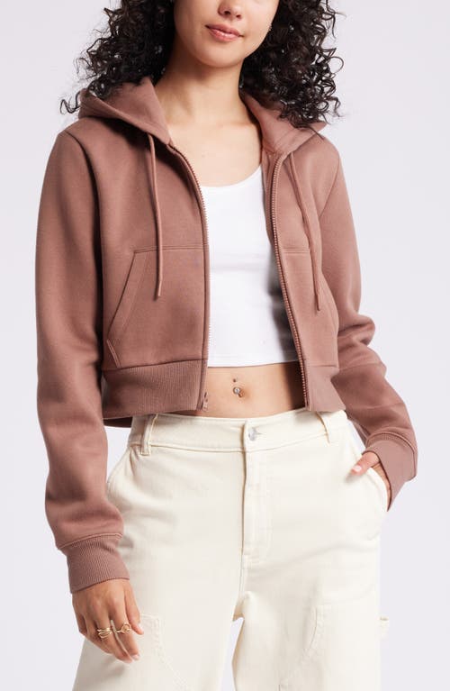 Bp. Crop Zip Fleece Hoodie In Brown Topaz