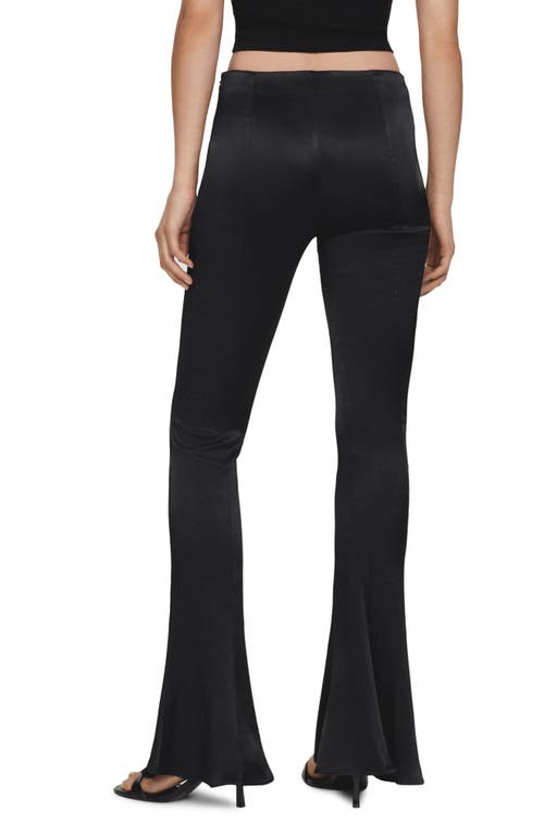 Shop Mango Low Rise Flare Satin Pants In Black