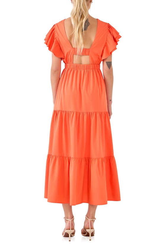 Shop English Factory Flutter Sleeve Cutout Midi Dress In Orange
