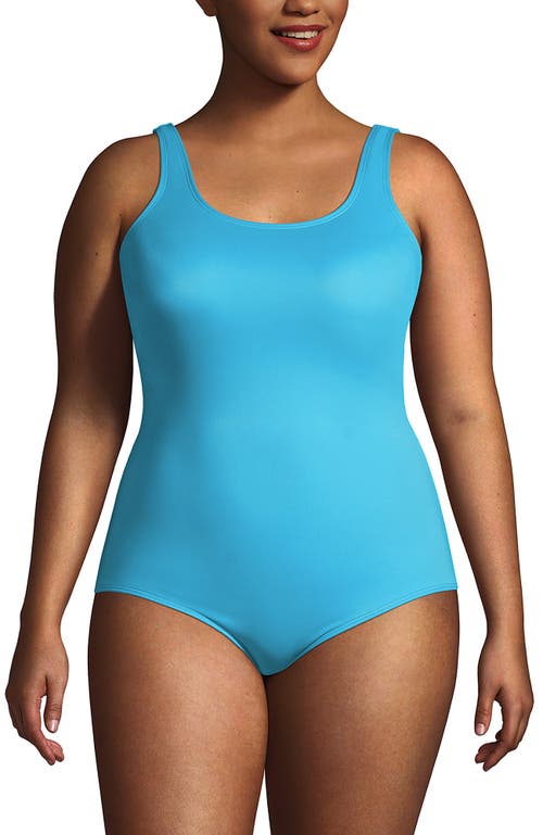 Shop Lands' End Plus Size Chlorine Resistant Soft Cup Tugless Sporty One Piece Swimsuit In Turquoise