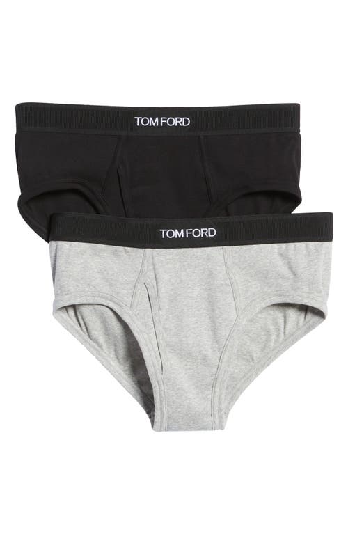 TOM FORD 2-Pack Cotton Stretch Jersey Briefs in Black/grey