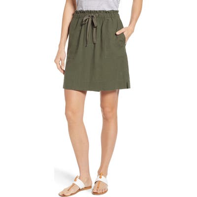 Petite Caslon Paperbag Waist Linen Blend Skirt, Green
