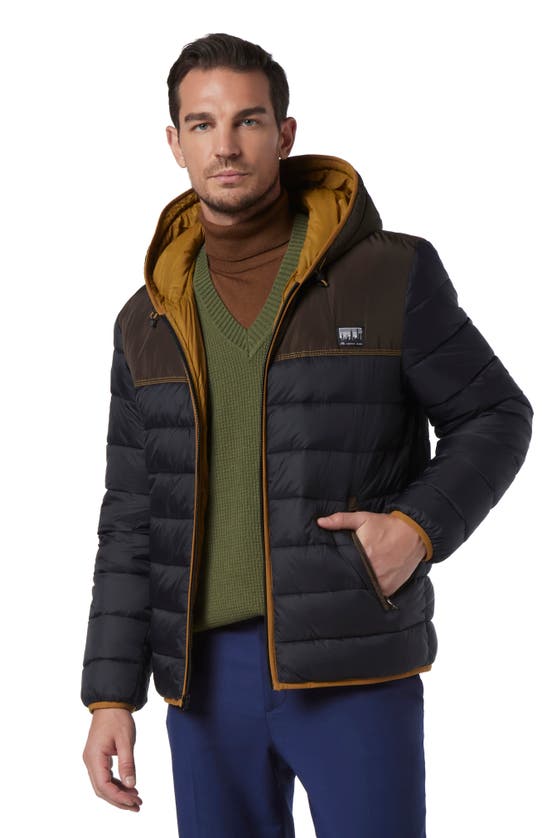 Andrew Marc Mens Colorblock Quilted Puffer Jacket In Black