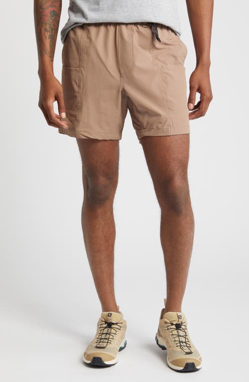 Belted Stretch Nylon Shorts in Brown Bark