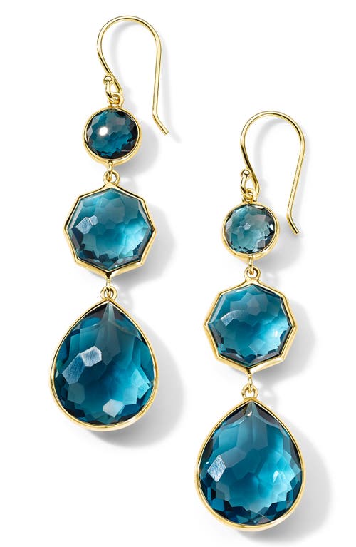 Ippolita 18k Yellow Gold Rock Candy London Blue Topaz Triple Drop Earrings In Gold/london Blue Topaz