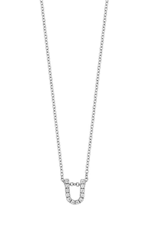 18k Gold Pavé Diamond Initial Pendant Necklace in White Gold - U