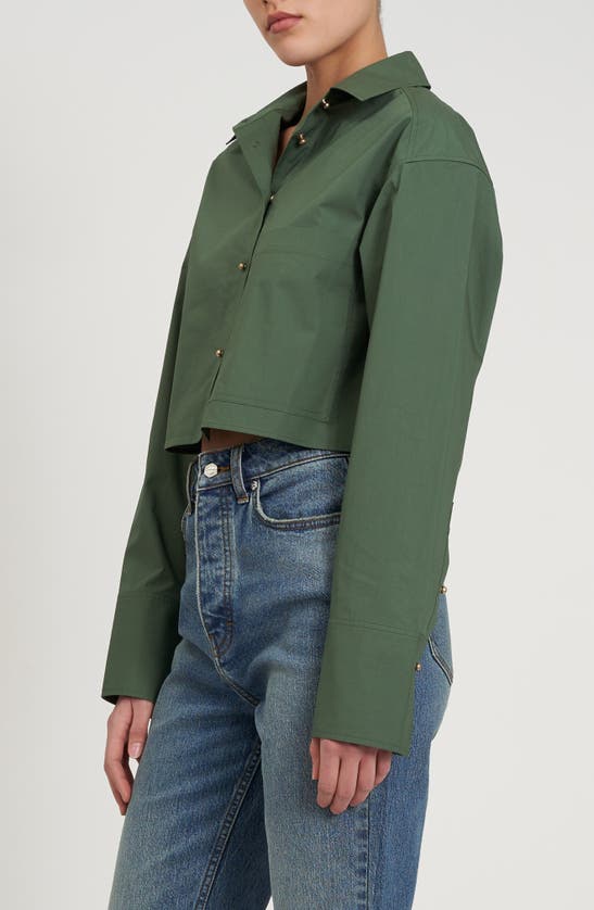 Shop Rebecca Minkoff Layne Crop Button-up Shirt In Moss