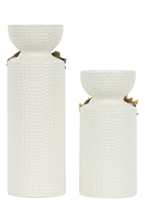 Vivian Lune Home Set Of 2 Ceramic Candleholders In White