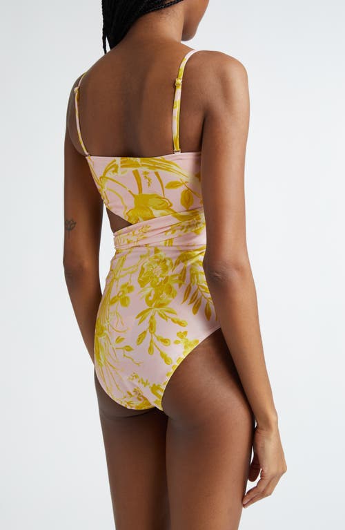 Shop Zimmermann Golden Floral Print Scarf Tie One-piece Swimsuit In Pink/gold Floral