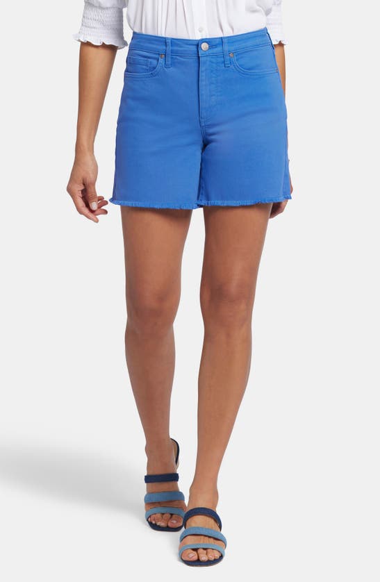 Shop Nydj Frayed High Waist A-line Shorts In Greek Sea