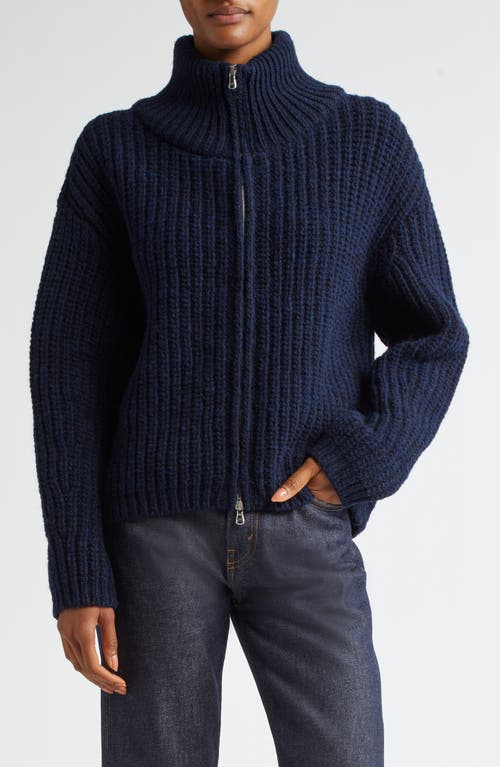 Shop Bite Studios Chunky Rib Wool Zip Cardigan In Dark Navy