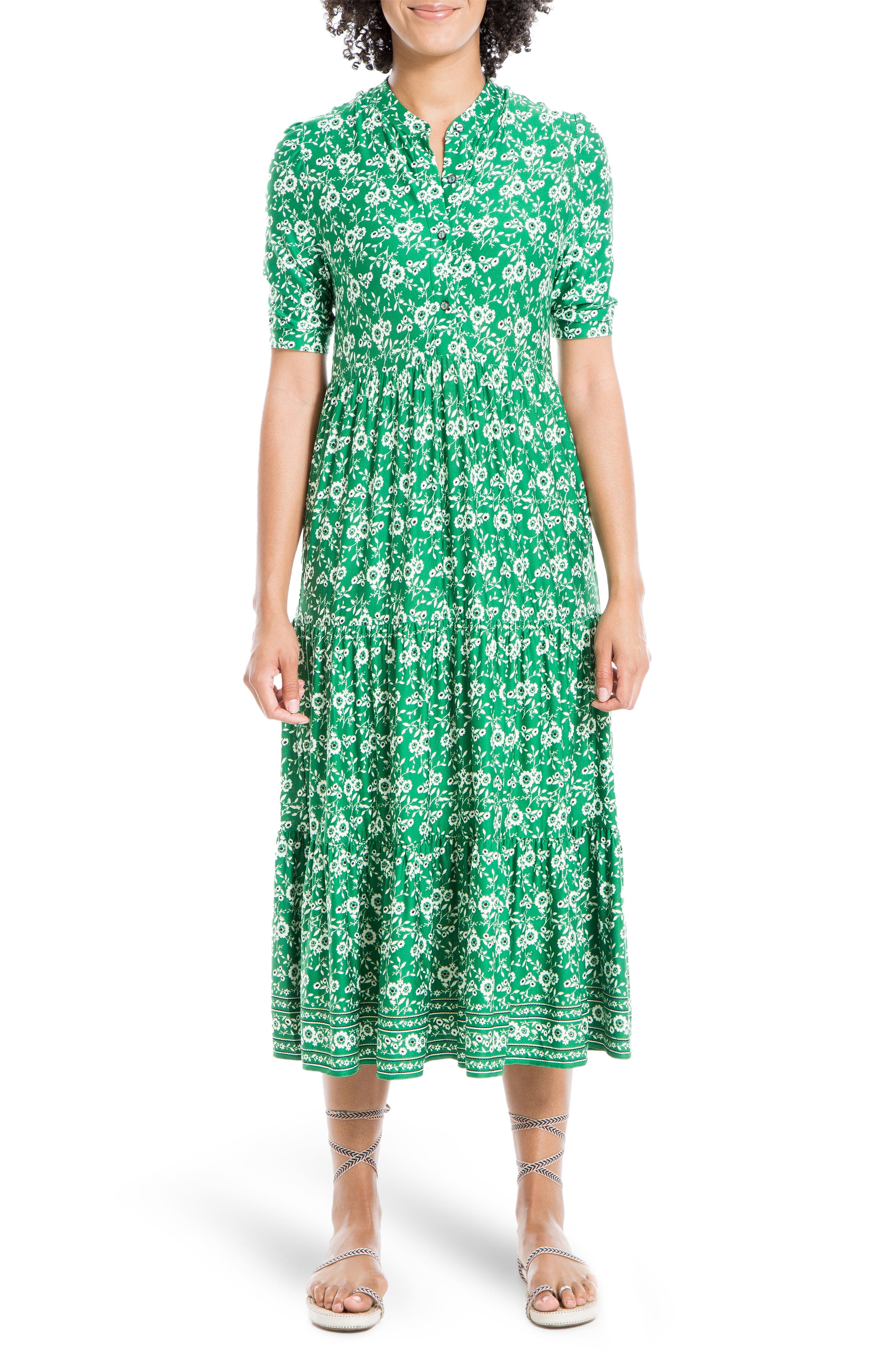 green floral button up dress