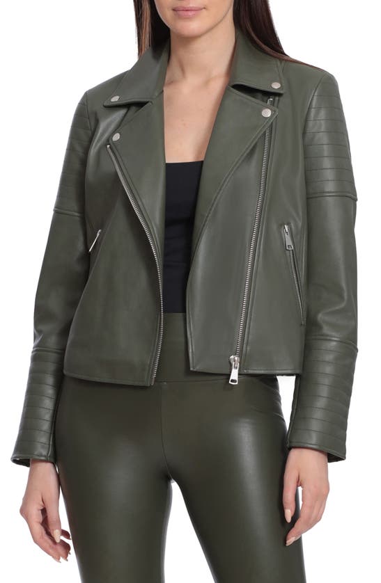 Bagatelle Quilted Faux Leather Moto Jacket In Winter Olive