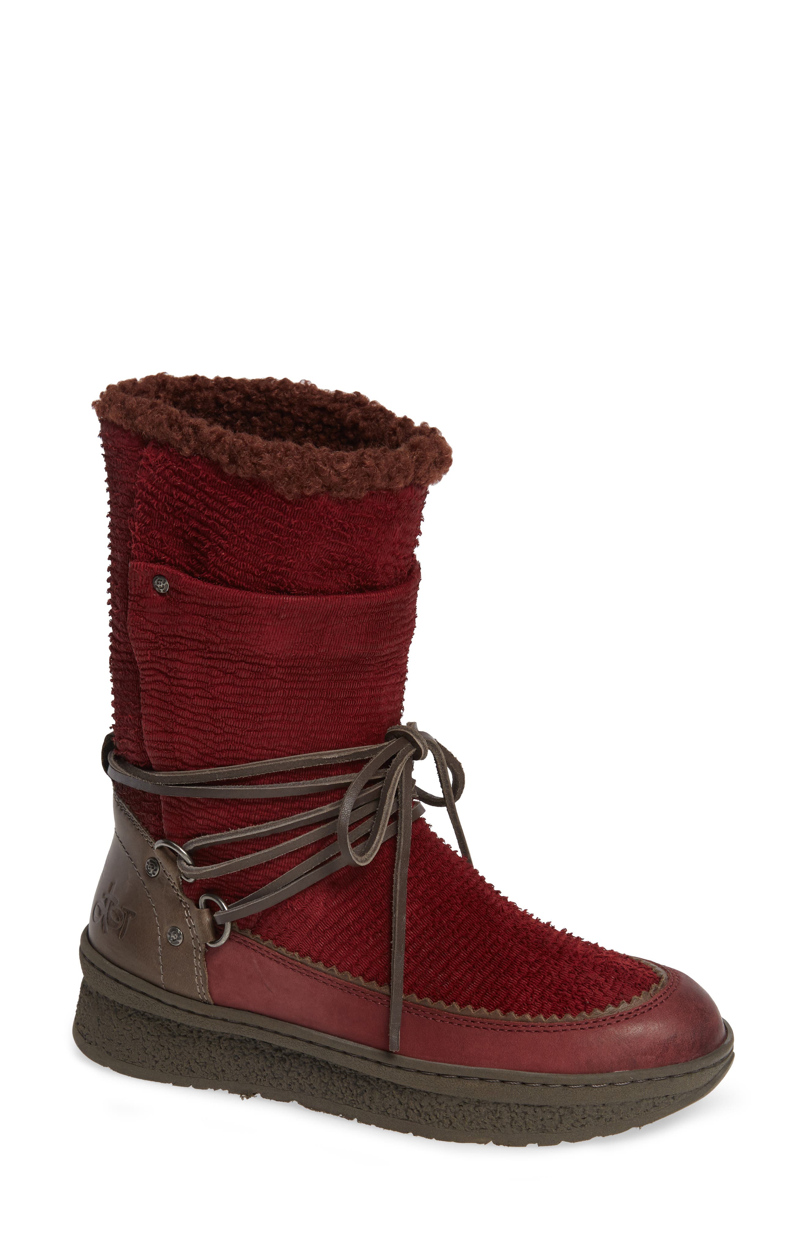 red winter boots
