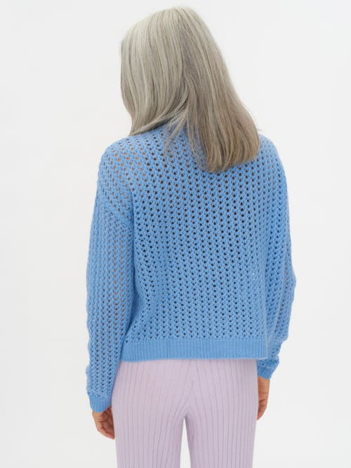 Gobi Mongolian Cashmere Ajour Knit Cardigan In Airy Blue