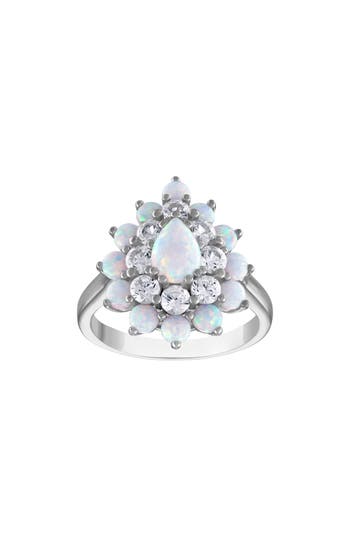 Fzn Created Opal & Created White Sapphire Double Halo Ring In Blue