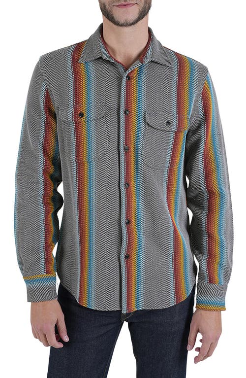 HIROSHI KATO The Brace Stripe Loose Weave Herringbone Button-Up Shirt in Baja Gray 