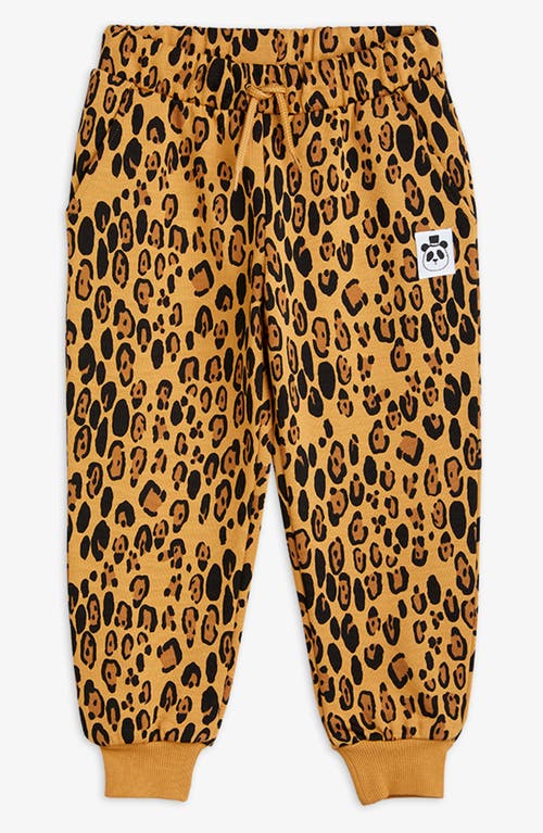 Shop Mini Rodini Kids' Leopard Print Organic Cotton French Terry Joggers In Beige